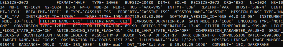 Cassini VICAR data