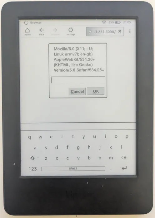 An image of the kindle showing its user agent string