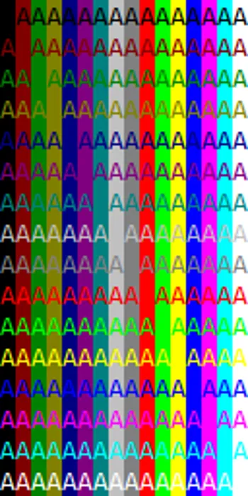 The available combinations of colours